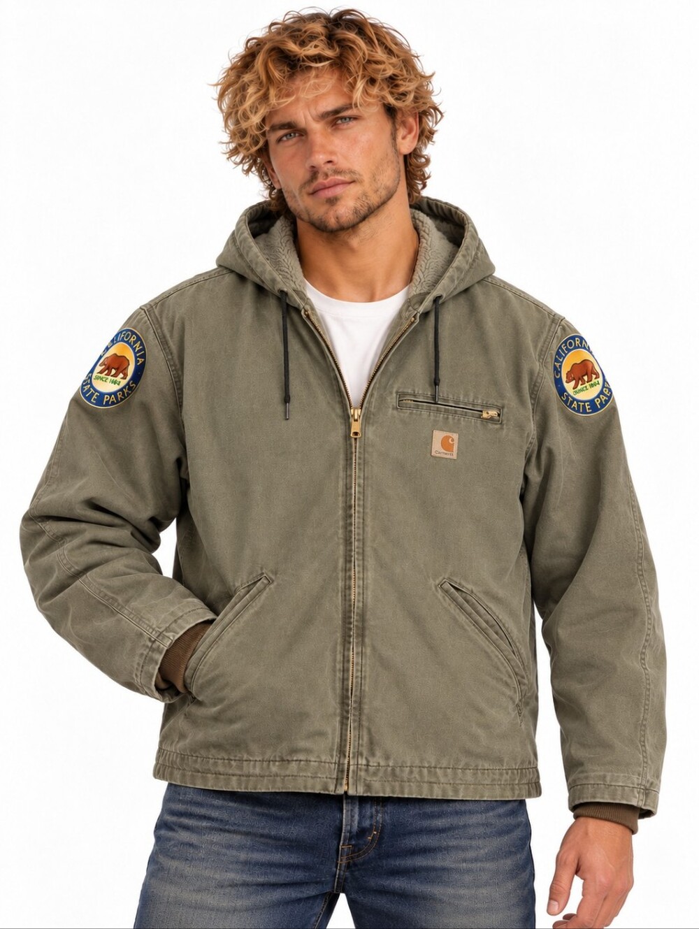 Carhartt XXL Olive Green Sherpa Lined Hooded Jacket California State Parks